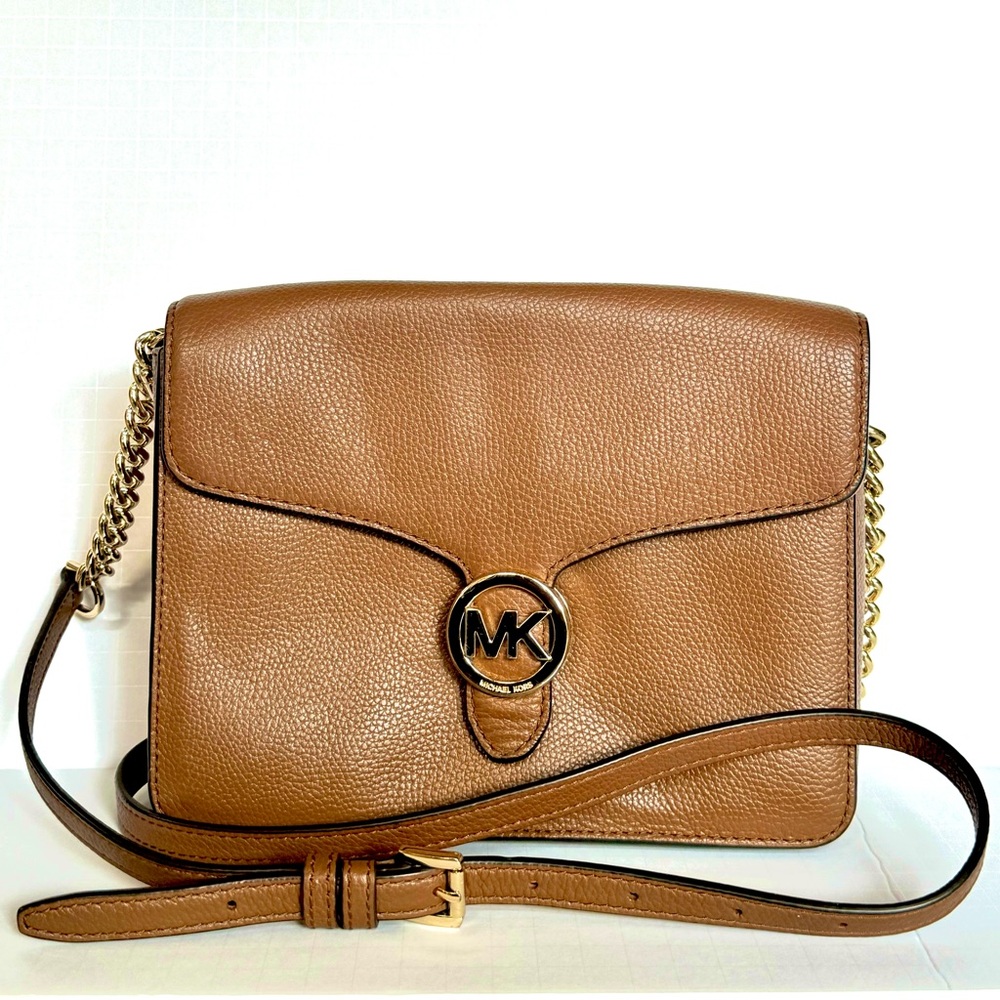 Michael Kors Tan Crossbody Bag with Flap Closure and Gold Hardware